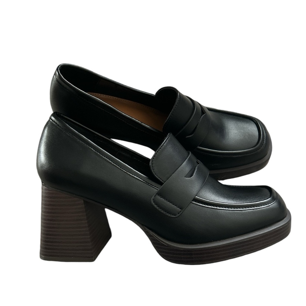 a.n.a. A New Approach Black Vegan Leather Chunky Platform Loafers Shoes 9.5